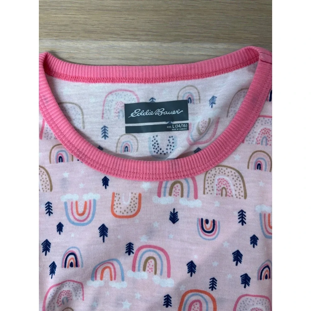 Eddie Bauer Girls Aurora Pink Rainbow Pine Tree Pajama Set 2PC NWT L 14-16